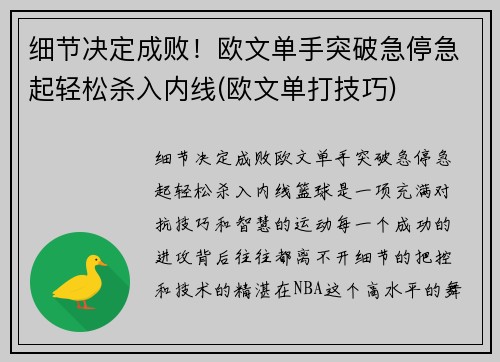 细节决定成败！欧文单手突破急停急起轻松杀入内线(欧文单打技巧)