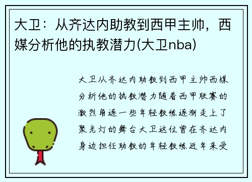 大卫：从齐达内助教到西甲主帅，西媒分析他的执教潜力(大卫nba)
